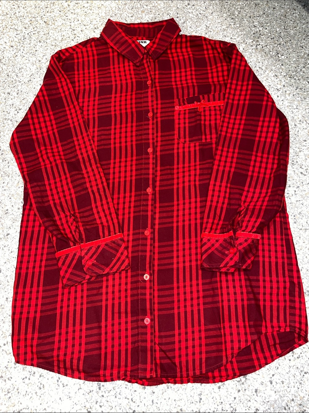 PINK Victoria's Secret Red Plaid Button-Down Shirt
